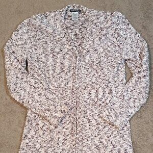 Anne Klein/Duster Cardigan/Women Small White Boucle Popcorn Texture Long Cozy